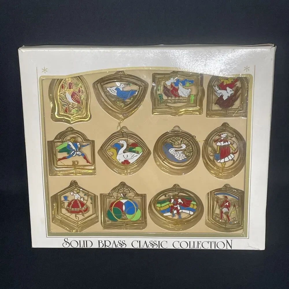 Vintage Solid Brass Classic Collection 12 Days of Christmas Ornaments